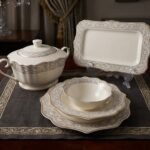 Service de Table Luxueux de 21 Pièces - Design Classique Ivoire, Argent et Or