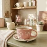 Tasse en céramique rose à nœuds et bord festonné – Mug style Coquette