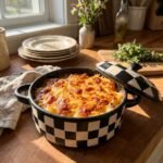 Mini-cocotte en céramique à motif damier noir et blanc avec couvercle
