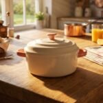 Mini-cocotte en céramique blanc crème et rose pastel avec couvercle