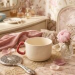 Tasse en céramique blanc crème avec anse rouge vif